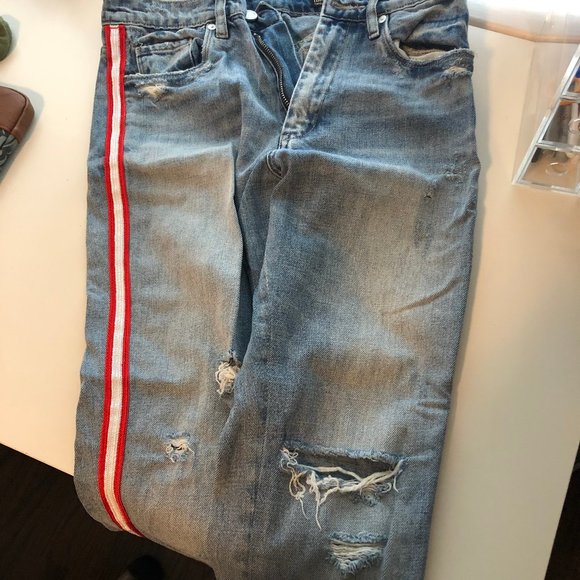 Ripped jeans with red and white stripe - Picture 2 of 2